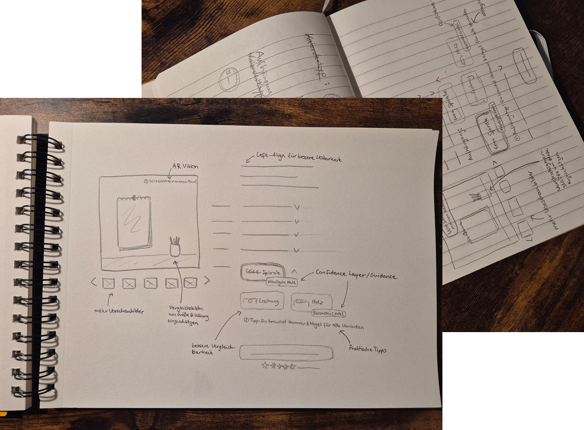 Screens with different visual design versions.